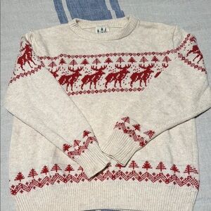 Kiel James Patrick Cream Sweater with Red Reindeer Design